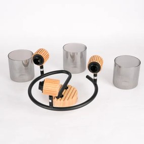Brilagi - Lampă spot HYGGE 3xE14/15W/230V lemn de hevea/sticlă fumurie