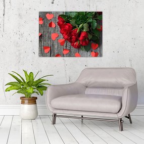 Tablou pe sticlă cu trandafiri (70x50 cm)