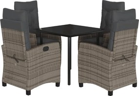 vidaXL Set mobilier de grădină cu perne, 5 piese, gri, poliratan