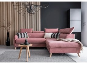 Colțar roz deschis extensibil cu tapițerie din catifea (cu colț pe partea dreaptă) Sweet Harmony – Miuform