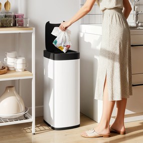 HOMCOM Coș de gunoi de bucătărie automat 50 L, coș cu senzor de mișcare, funcționează pe baterii, 26,5x35,5x68 cm, crem | Aosom Romania