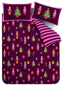 Lenjerie de pat roz-mov pentru pat de o persoană 135x200 cm Nutcracker Stripe – Catherine Lansfield