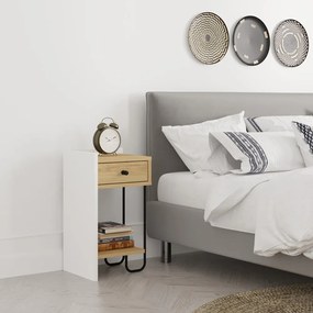 Noptieră albă/în culoare naturală cu rafturi cu aspect de lemn de stejar Mercure – Marckeric