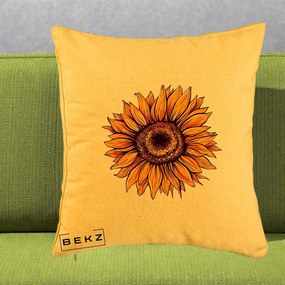 Perna Decorativa Floarea Soarelui Vibranta, 40x40 cm, Galben, Husa Detasabila, Perna Inclusa, BEKZ®