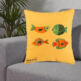 Perna Decorativa Pesti Acuarela, 40x40 cm, Galben, Husa Detasabila, Perna Inclusa, BEKZ®
