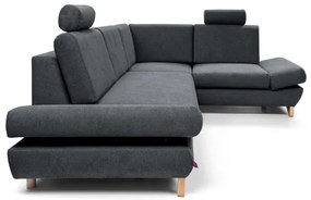 Colțar extensibil tapițat AVESTA, cu spațiu de depozitare, în formă de L, pe partea dreaptă, antracit