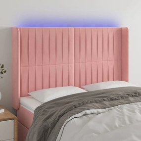 3124339 vidaXL Tăblie de pat cu LED, roz, 147x16x118/128 cm, catifea