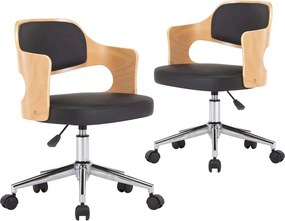 vidaXL Scaune pivotante, 2 buc. negru, lemn curbat & piele ecologică