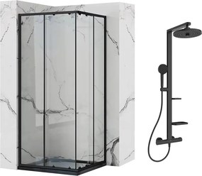 Pachet cabina de dus Rea Punto negru 90x90 cm si coloana de dus Ideal Standard Alu+ negru