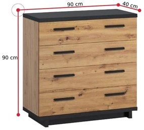 Supermobel Comodă INES K4SZ, 90x90x40, stejar artisan/negru