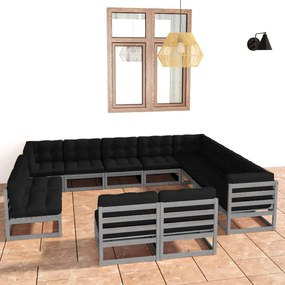 3076946 vidaXL Set mobilier grădină cu perne, 12 piese, lemn masiv de pin