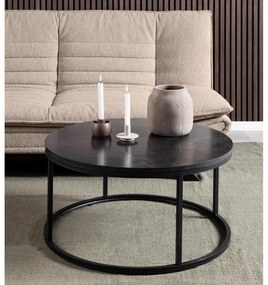 Măsuță de cafea neagră rotundă cu blat cu aspect de marmură ø 80 cm Spiro – Actona