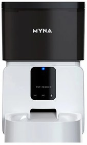 Dozator automat granule pentru caini si pisici MYNA , 5 L, Aplicatie Wi-Fi, Blocare buton, Hrana uscata, Alb/Negru