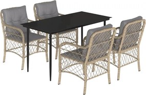 vidaXL Set mobilier pentru grădină, 5 piese, cu perne, bej, poliratan
