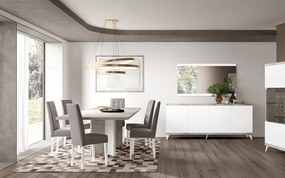 Set lemn masiv masă și scaune Concrete - 8 scaune, 180 × 103 × 75 cm (+ extensie 45 cm)