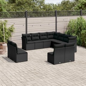 3217815 vidaXL Set canapele de grădină cu perne, 11 piese, negru, poliratan