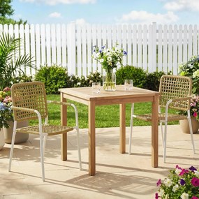 Outsunny Set de 2 scaune de grădină stivuibile din rășină împletită cu cotiere și spătar, 55x57x82cm, galben | Aosom Romania