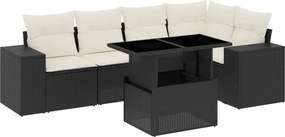 vidaXL Set mobilier de grădină cu perne, 6 piese, negru, poliratan