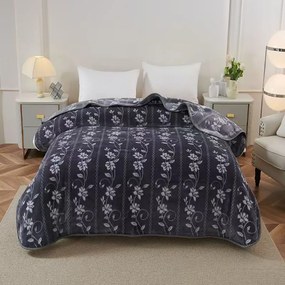 Pătură Cocolino dublă cu flori, gri închis, 200x230 cm, PDD11