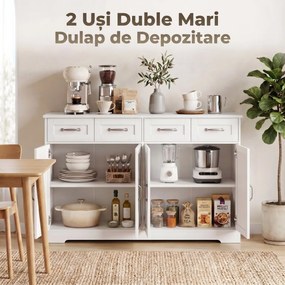 HOMCOM Dulap de Bucătărie, Mobilier de Bucătărie cu 4 Sertare, 4 Uși și 2 Rafturi Reglabile, Alb | Aosom Romania