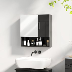 kleankin Dulap cu Oglindă pentru Baie 2 Uși și Raft Deschis 54x15.2x55.3 cm Negru | Aosom Romania