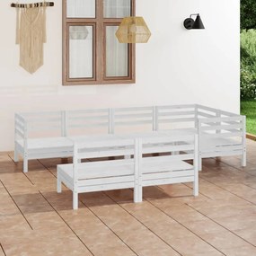 3082748 vidaXL Set mobilier de grădină, 7 piese, alb, lemn masiv de pin