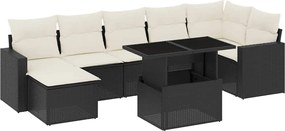 vidaXL Set mobilier de grădină cu perne, 8 piese, negru, poliratan