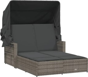 vidaXL Șezlong dublu cu baldachin și perne, gri, poliratan