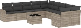 vidaXL Set canapele de grădină cu perne, 11 piese, gri, poliratan