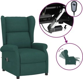 vidaXL Fotoliu rabatabil electric cu spătar aripi, verde închis,textil