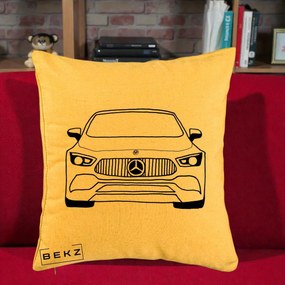 Perna Personalizata Mercedes-Benz Fata Linie, 40x40 cm, Galben, Husa Detasabila, Perna Inclusa, BEKZ®