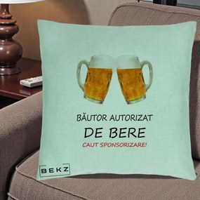 Perna Decorativa Bautor Autorizat de Bere, 40x40 cm, Verde Menta, Husa Detasabila, Perna Inclusa, BEKZ®