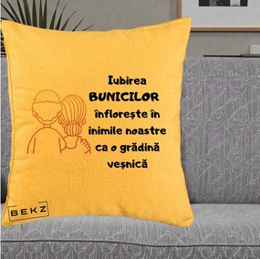Cadou pentru Bunici - Perna Personalizata Iubirea Bunicilor Infloreste Cuplu Line Art Gradient, 40x40 cm, Galben, Husa Detasabila, Perna Inclusa, BEKZ®
