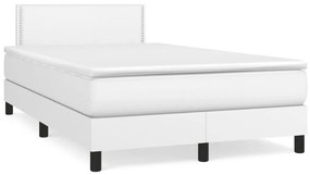 vidaXL Pat box spring cu saltea, alb, 120x190 cm, piele ecologică