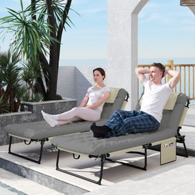 Outsunny Set de 2 șezlonguri pliabile cu spătar reglabil în 4 poziții - suport pentru cap și saltea groasă crem | Aosom Romania