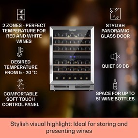 Klarstein Vinovilla 50 Duo, Frigider pentru vinuri cu două zone, 53l, 17 fl., ușă din sticlă în 3 culori