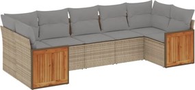 vidaXL Set canapele de grădină, 7 piese, cu perne, bej, poliratan