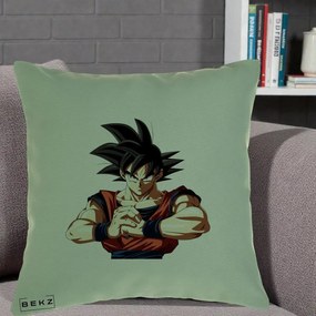 Perna Personalizata Dragon Ball Goku Portret Serios, 40x40 cm, Verde, Husa Detasabila, Perna Inclusa, BEKZ®