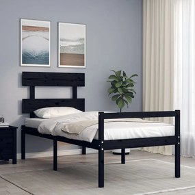 3195345 vidaXL Cadru de pat cu tăblie, negru, 100x200 cm, lemn masiv