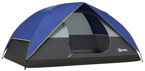 Outsunny Cort de camping 2-4 persoane, cort dôme familial impermeabil, cu fereastră, 2 buzunare, sac de transport, albastru închis | Aosom Romania