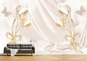 Tapet Premium Canvas - Flori aurii si perle