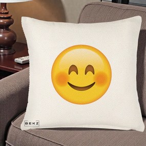 Perna Decorativa Emoji Fericit Roscat, 40x40 cm, Crem Reliefat, Husa Detasabila, Perna Inclusa, BEKZ®