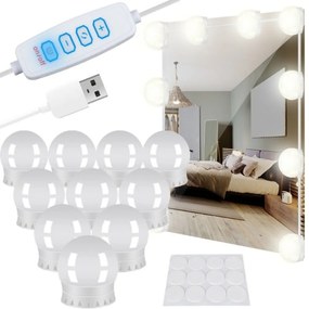 Set de lumini cu 10 becuri LED pentru Oglinda de make-up, 3 Moduri de Iluminare