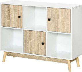 HOMCOM Bufet living, mobilier de depozitare 9 cuburi cu 3 uși și 3 compartimente deschise, picioare din lemn de pin, stil modern, bufet pentru sala de mese, bucătărie și living, 96 x 30 x 75 cm, alb, natural | Aosom Romania
