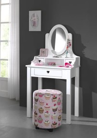 Măsuță de Toaletă AMORI pentru Copii, Alb (Pin Masiv și MDF), Design Romantic – Vipack