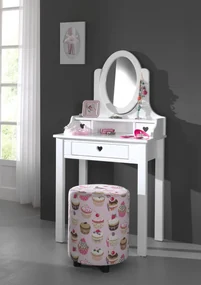 Măsuță de Toaletă AMORI pentru Copii, Alb (Pin Masiv și MDF), Design Romantic – Vipack