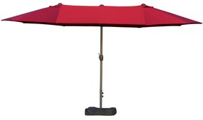 Outsunny Umbrelă de grădină umbrelă dublă rectangulară 4,6 lungime x 2,7 lățime x 2,4 înălțime m cu manivelă de deschidere/închidere, saci de greutate și bază incluse, pentru balcon, piscină, burgund | Aosom Romania