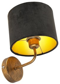 Lampă de perete vintage aurie cu abajur din catifea neagră - Matt