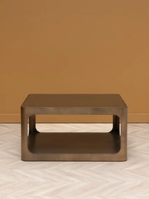 Măsuță de cafea metalică cu blat din sticlă, formă rotunjită, finisaj auriu antichizat, 90x90x45 cm, „Lexton"