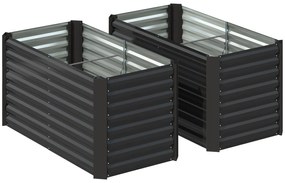 Outsunny Set de 2 Straturi Înălțate Galvanizate pentru Grădină cu Parte Inferioară Deschisă, 120x60x60 cm, Gri Închis | Aosom Romania